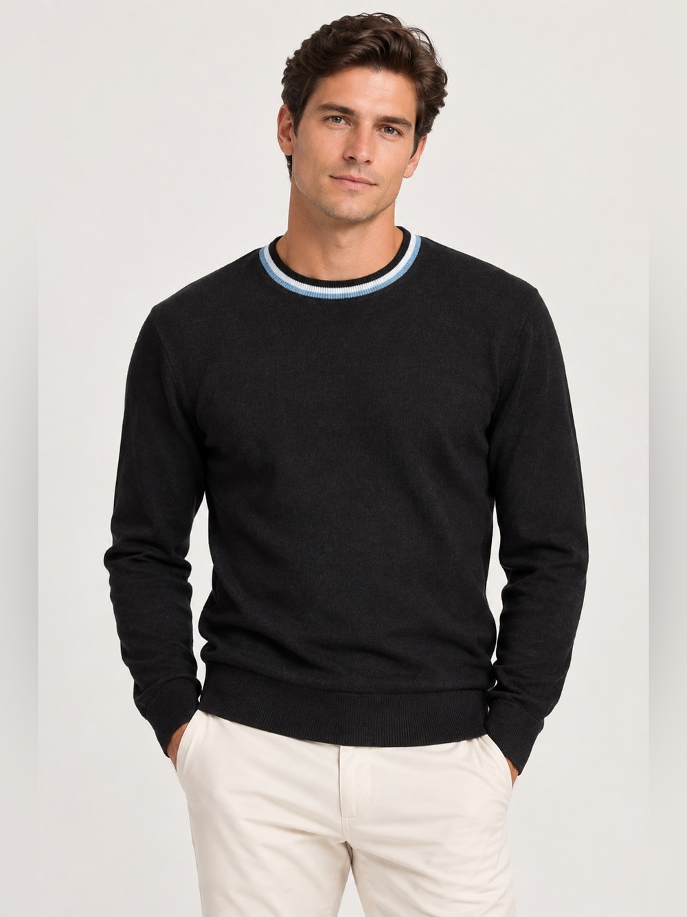 Redvanly Robinson Crew Merino Wool Sweater in Tuxedo